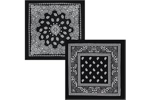 AuraFusion Bandana – Set de 2 Bandanas con diseño de paisley negro, 22x22 pulgadas de algodón para hombres y mujeres, versátil como cinta para la cabeza, pañuelo o mascarilla facial