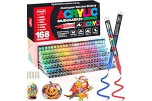Funnasting 168 Couleurs Feutre Acrylique, Tête de Brosse Douce Marqueur Peinture Acrylique pour Coloriage, Verre, Tissu, Oeuf, Pétroglyphes et Bricolage Arts & Crafts Fournitures