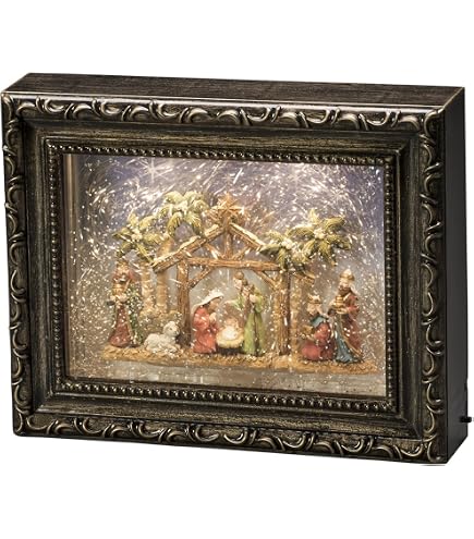 Konstsmide Globo di neve LED TV con scena del mercato e del villaggio, riempita di acqua/decorazioni natalizie per interni a batteria (IP20) / musica opzionale otto canzoni/funzionamento a batteria
