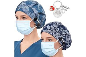 HACHAPY Satin Lined Bouffant Scrub Nurse Cap with 4 Buttons and Sweatband Adjustable