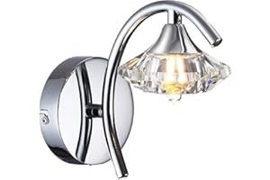 LIGHTS4LIVING Modern 1 Light Polished Chrome and Crystal Wall Light with Switch