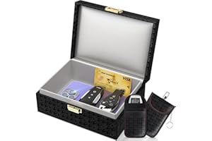 SAMFOLK Faraday Box with Faraday Pouch 2 Pack for Car Keys, Large Keyless Signal Blocking Box For Car Keys, RFID Anti-Theft Signal Blocking Cages (Small, Dogstooth)