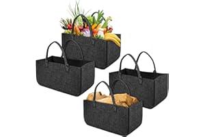 YRHome 4 Stück Kaminholztasche Filz Tasche Filztasche Filztaschen Faltbar Shopper Kaminholz Einkaufstasche Spielzeugtasche bis zu 30KG 50 x 25 x 25 cm Dunkelgrau