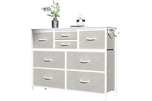 MYHMCT 8 Chest of Drawers Bedroom, Storage Drawers with Wooden Handles,Wooden Top, Fabric Drawers and Metal Frame for Bedroom, Living Room, Nursery, Hallway (Light Grey)