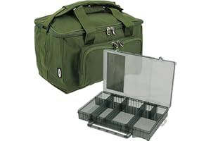 GENERIC Fishing Carryall Bag Twin Compartment Storage Padded Shoulder Strap & Tackle Box with 7 Movable Dividers Durable Perfect for Various Tackle and Accessories Carp NGT