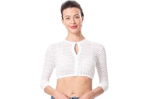 Dirndlwelle Elegante Damen Dirndlbluse 3/4 Arm Weiß Trachtenbluse für Oktoberfest Blumenmuster Spitzenbluse Gr.34-46