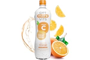 Get More Vits Sparkling Water - Orange Fizzy Drink with Vitamin C - Vegan, Low Calorie & Sugar Free Immune System Booster - Flavoured Vitamin Water for Adults & Kids - 500ml Water Bottle, Pack of 12