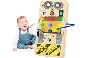 CRIOLPO Busy Board Juguetes Montessori 1 2 3 años, Juguete Bebe Sensoriales LED Madera Pequeños Motricidad Botones Juguetes, Juegos Educativos Regalo Bebe Niños Niña 1 2 3 Años
