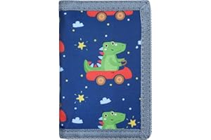 sundee RFID Wallet, Mini Trifold Coin Purse Cartoon Wallet with Zipper for Kids - Driving Dinosaur