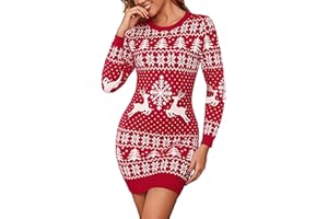 Litherday Vestido Navidad Mujer Suéter Navidad Largo con Renos y Copos de Nieve Jersey Navideño Original y Divertido de Punto para Fiesta S-XXL