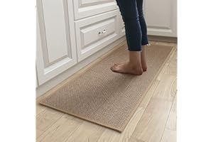‎TAYWES Taywes Küchenteppich Waschbar rutschfest Sisal Imitieren Teppich Läufer, Jute Imitat Weben Küchenmatte Küchenläufer Schmutzfangmatte Küche und im Esszimmer Set Rückseite aus Naturkautschuk 44x120cm