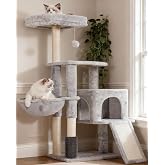 Heybly Cat Scratcher, Self-Cleaning Brush, Tree for Domestic Cats, with Smooth Plush, Rest Chair, Cat Nest with Panel and Scr
