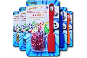 Bolibo JETON Loto magnétique - Bâton magnétique + 100 PIONS - 17 mm de diamètre - Coloris au Choix - Bleu, Orange, Jaune, Vert, Rouge, Violet... - (Rouge)