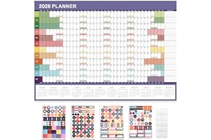 EPICSOA 2026 Year Wall Planner with Stickers A1 Wall Calendar Yearly Planner Jan To Dec Full Year Planning Chart Student Family Home School Office Work Study Annual Poster Multi 52.5 x 74cm (Folded, Purple)