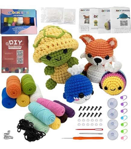 YUVKIN 1 Set 2 Pezzi Kit Uncinetto Principianti, Crochet Kit con Animali Carino, Uncinetto Set, Crochet, Kit Uncinettos Completo, Filati per Borse Uncinettos, Ideale Come Regalo