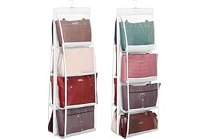 Winter Shore Handtaschen Aufbewahrung (2er-Pack) - Weißer Faltbarer Kleiderschrank Organizer Hängend für Handtaschen Aller Art - Mit 8 Durchsichtigen Kunststofffächern & Robustem Garderobenhaken