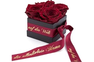 ‎ROSEMARIE SCHULZ HEIDELBERG ROSEMARIE SCHULZ Heidelberg Rosenbox 4 ewige Rosen haltbar 3 Jahre Widmung allerliebste Mama der Welt - 8,5 x 8,5cm (Du bist die allerliebste Mama auf der Welt, Dunkel Rot)