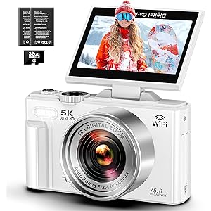 5K Digital Camera - WiFi 75MP Cameras for Photography - UHD Vlogging Camera for YouTube with 3