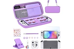Younik Pack d'Accessoires Switch OLED, Kit d'Accessoires 17 en 1 pour Filles Comprenant un Etui de Transport pour Switch, un Support Réglable, un Etui de Protection pour Console Switch et J-Con