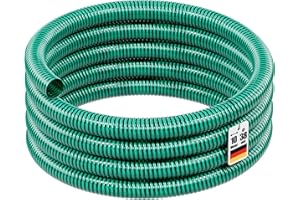Wiltec Tuyau d'aspiration vert – 10 m/Ø 38 mm (1 1/2") / 350 g/m – avec Spirale de renforcement – Tube à pression souple en PVC – pour Arrosage Irrigation Jardinage Évacuation Refoulement