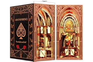 Minicity Book Nook Kit, kit fai da te in miniatura per casa delle bambole in legno 3D, fermalibro, libreria, decorazione con luce LED per ragazzi e adulti (Alice in Wonderland)