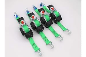 Baumgart heben und sichern 4 Stück Automatik Zurrgurt Spanngurt mit Spitzhaken, 3 m x 25 mm, 300/600 daN, Edelstahl, Grün, für PKW und Anhänger