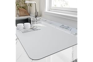 HotLive Dish Drying Mat for Kitchen Counter, Heat Resistant Drainer Mats with Non-slip Rubber Backed, Hide Stain Kitchen Super Absorbent Draining Mat, Easy to Clean Dish Rack Pad, Light Grey 18"x32"