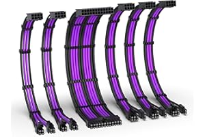 EZDIY-FAB Kit di Estensione del Cavo PSU,Estensione del di Alimentazione 16AWG-1x24Pin/2x4+4 EPS/3x6+2 PCI-E,Cavo con Manicotto per PC Personalizzato 300MM con Pettini-Nero Viola