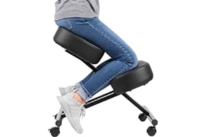 DRAGONN Ergonomiczne krzesło do klęczania, regulowany stołek do domu i biura - popraw swoją postawę dzięki kątowemu siedzeniu - grube wygodne formowane poduszki piankowe - kółka hamulcowe