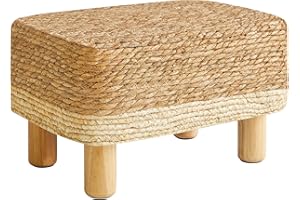 YMYNY 10.2'H Reposapies Salon Taburete Reposapiés Rectangular, Puf Escabel Reposapies de Seagrass Natural Tejido a tomana Mano, Mesa Auxiliar de Sofá para Salón Dormitorio, Blanco HBD043W