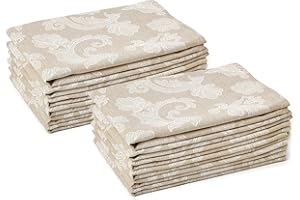 ‎ENCASA XO Encasa XO Esstisch Servietten Set von 12 I Größe 45x45 cm I Blumen Beige Jacquard -Stil Druck Auf Hausgemischte Baumwolle I Schnelle Farben, Maschinenwaschbar