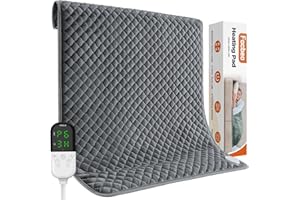 Focbeo Heating Pad, 32" x 24" Electric Heat Pad Extra Large with 6 Temperature Levels 4 Time Settings, Automatic Switch-Off, Heat Pads for Back Neck Shoulder Belly Pain Relief, Machine Washable, Grey
