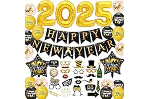 Kesteey New Year Party Decorations 2025 Gold Happy New Year Supplies New year Banner New Years Eve Party Balloons Aluminium Film Balloons for New Years Eve Party Decorations 2025