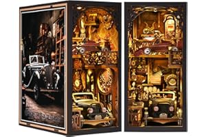ETKVR Book Nook Kit, Book Nook Kits for Adults DIY Booknook Model Build, DIY 3D Wooden Puzzle Bookend Booknook Bookshelf Insert Miniature Dollhouse Kit for Home Decoration