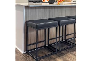 ‎ALPHA HOME ALPHA HOME Barhocker 2er Set mit Fußstütze Schwarz Barstuhl ohne Lehne Barhocker Pu-Leder Sitzhöhe 61cm Barstühle Rückenfreier Tresenhocker mit dickem Kissen und robustem verchromtem Metallgestell