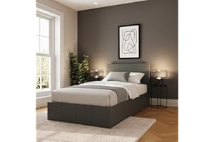 GFW Classic Leather Upholstered Ottoman Storage Bed With Gas Side Lift & Under Bed Storage, Single, Grey