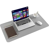 Sous-main Bureau Cuir Véritable 90x40 Cm - Gris - Épaisseur 2,6 Mm - Antidérapant - Multifonction - 11