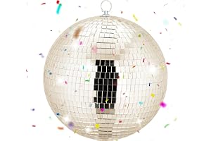 Relaxdays Discokula, Ø 25 cm, champagn färg | dekorativ spegelkula att hänga upp, festkula med metallöga, Discoball