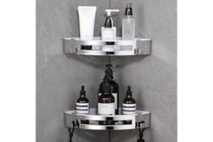 DUFU Mensola da Doccia Organizzatore da Angolo per Nessuna Foratura Autoadesivo Montato Mensola da Parete per Bagno Doccia Organizzatore con 2 Ganci SUS304 e ABS Cesto Anti Ruggine 2 Pezzi Argento