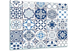 TMK ARTDEKO TMK - Plaque de protection en verre - 60 x 52 cm - Pour cuisinière électrique - Protection contre les éclaboussures - Plaque en verre - Décoration - Mosaïque bleue