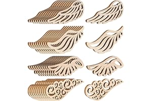 MsTeco Ali D'angelo Decorazione Fette Legno 80 Pezzi Naturale Ali Ciondolo Decorativo Fette Legno Grezzo per Matrimonio Natale Tavolo Scrapbooking DIY(4 Stili)
