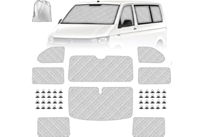 Soekodu Copertura Schermo Anteriore Finestra Sostituzione per VW T5 T6 SWB, 8 PCS Protezione per Parabrezza per Parasole, Finestra Cieca Termica Interna con Borsa Portaoggetti, 100% Occlusione