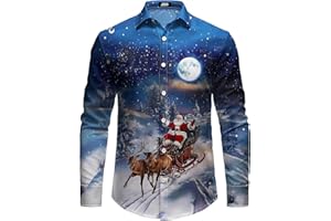 JOGAL Mens Funny Christmas Shirt Long Sleeve Santa Claus Shirts Xmas Dress Shirts for Men