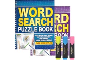 ihoot Spiral Word Search Books for Adults Bundle | Puzzles for Adults and Teens | 2x Books PLUS Handy Pack of Highlighter Pens | Brain Teasers Puzzle Book, Wordsearch Word Games
