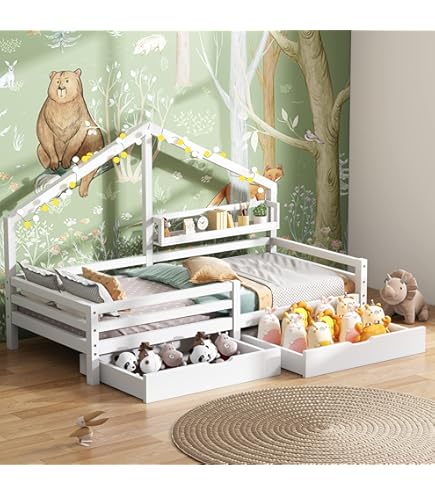 Miyemo Kinderbed 90x200cm, Kinderstapelbed met Glijbaan, Stapelbed met