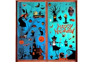 ‎COZII Halloween Fensterbilder - COZII Statisch Deko Aufkleber Halloween Selbstklebend Wiederverwendbar Ablösbar Halloween Fensteraufkleber Glas Halloween Dekorationen Doppelseitiger