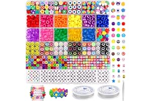 DTYDECLE 930Pcs Pony Beads for Bracelet Making Kit, Fruit Flower Polymer Clay Beads Rainbow Color Barrel Bead Letter Alphabet Bead for DIY Arts Earring, Jewelry and Crafts Making