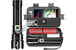 Shadowhawk Lampe Torche Led Ultra Puissante 24H Éclairag | Militaire 1,000,000Lumens Lampe de Poche Rechargeable(2X 5000mAh Batterie), Flashlight Longue Portée pour Camping/Randonnée, avec LCD Display