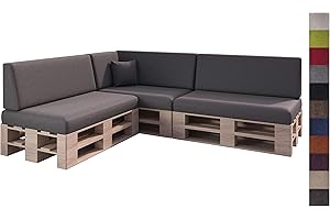 sunnypillow Set de 8 Coussins pour Canapé Palette Intérieur/Extérieur plusieures Tailles et Couleurs à Choisir Lisse Lounge (Assise + Dossier) Anthracyt