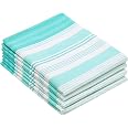 Lot De 4 Torchons De Cuisine Coton Rayés Turquoise - 50x70 Cm - Qualité Hôtelière ZOLLNER Ultra Absorbants